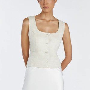 DISSH Oscar Natural Lined Linen Scoop Neck Button Up Vest US 10